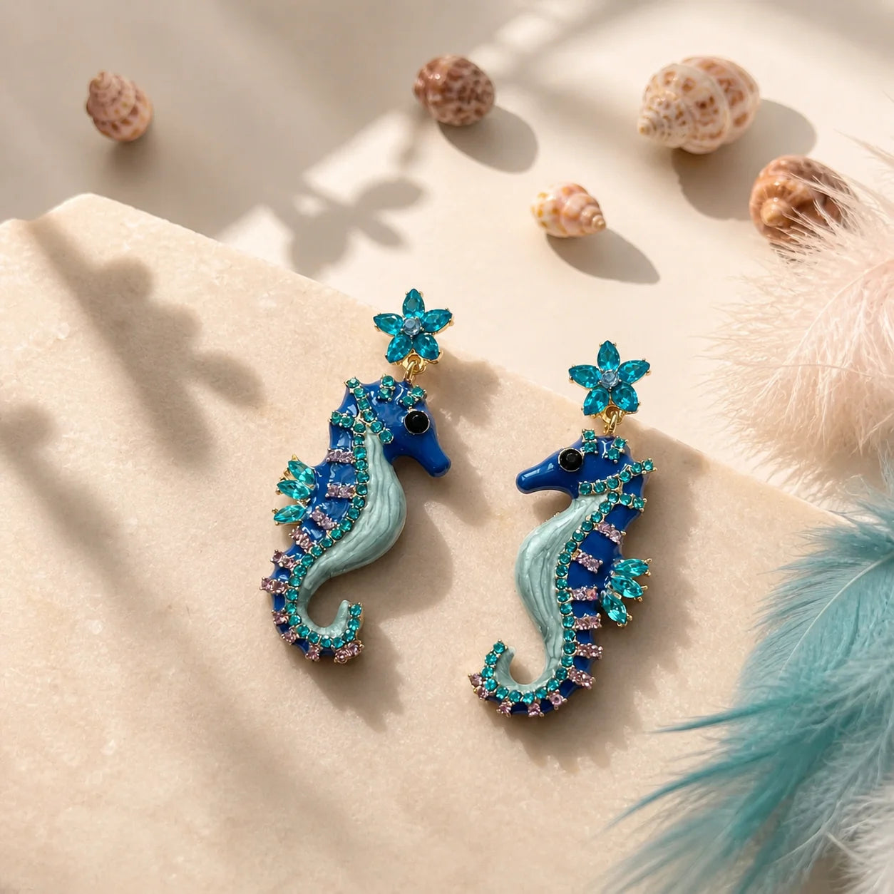 juran Rhinestone Decor Seahorse Drop Earrings