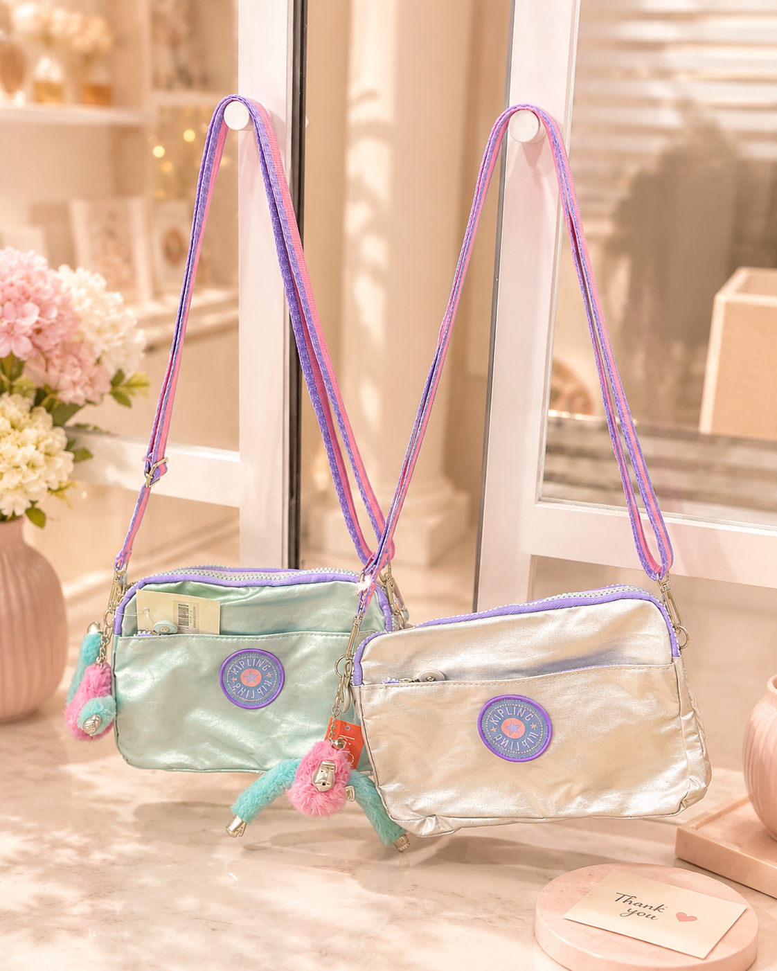 Metallic Crossbody Bag with 4 Zipper Compa