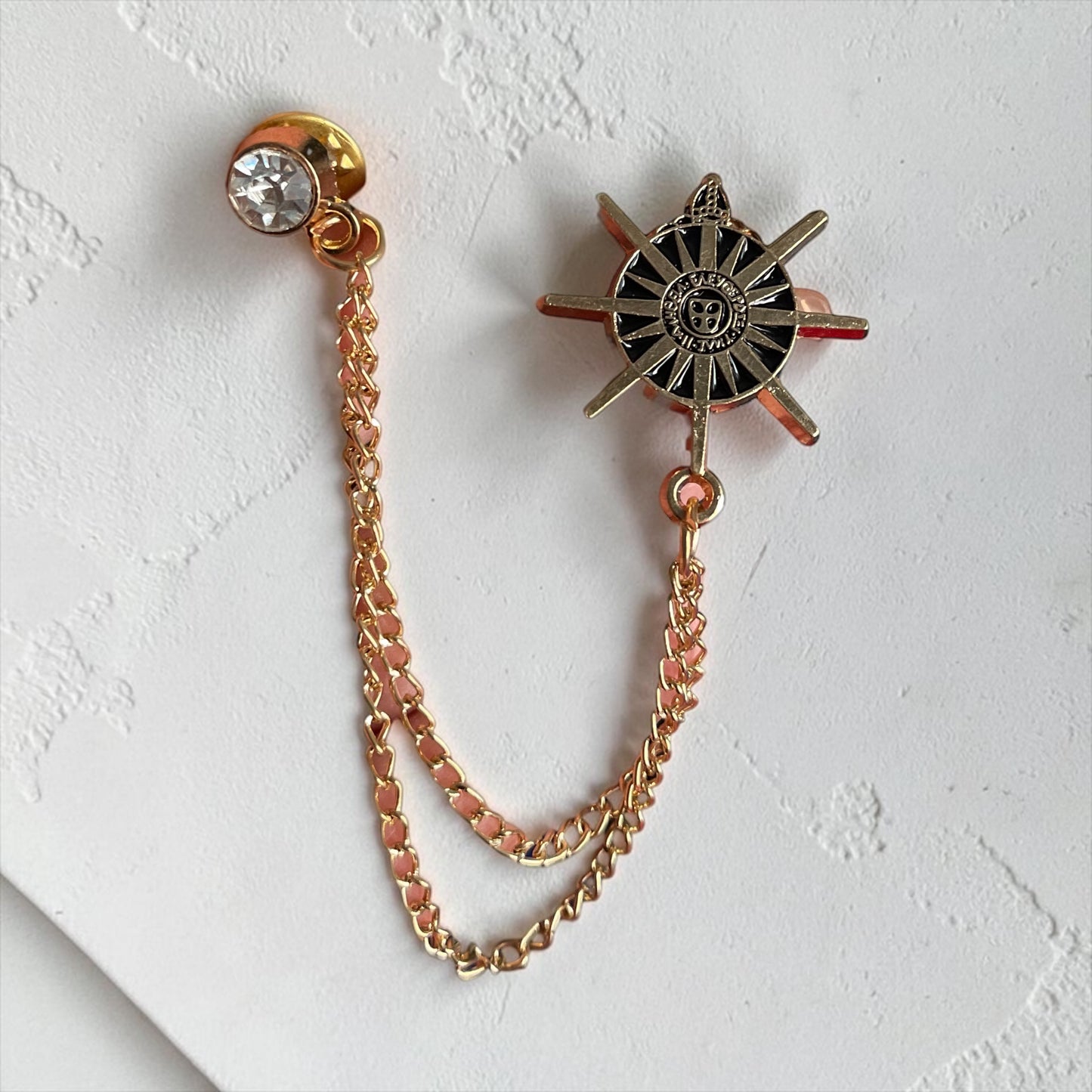 Vintage Compass Chain Brooch Pin – Gold Statement Lapel Brooch
