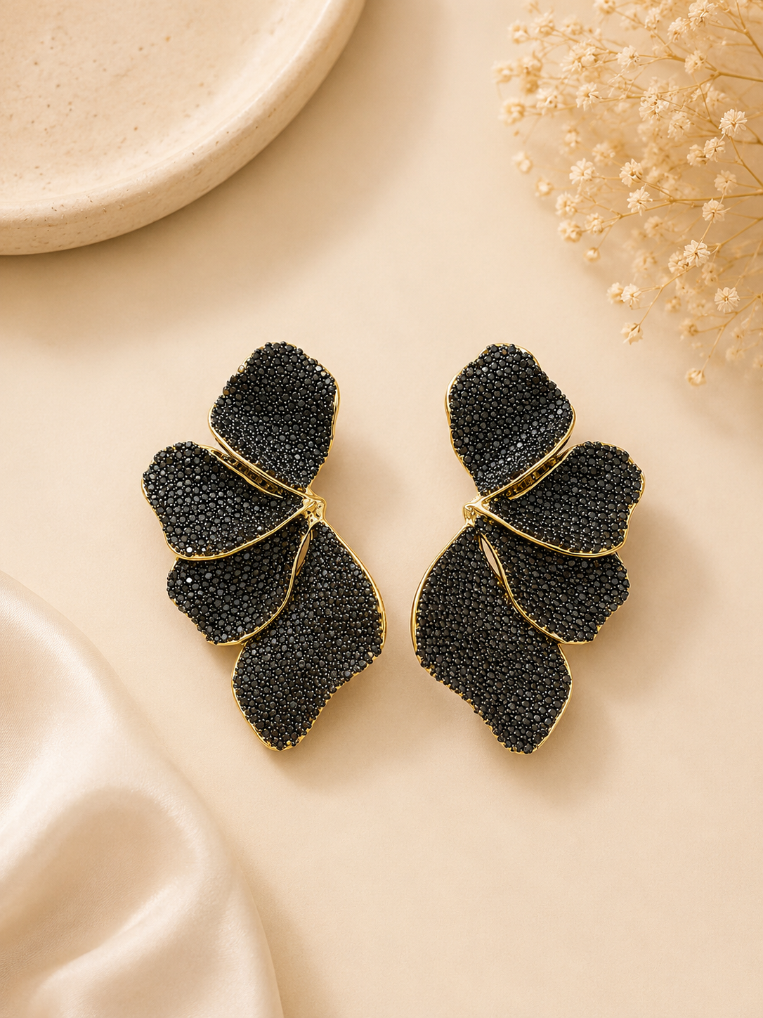 Midnight Bloom Crystal Statement Earrings