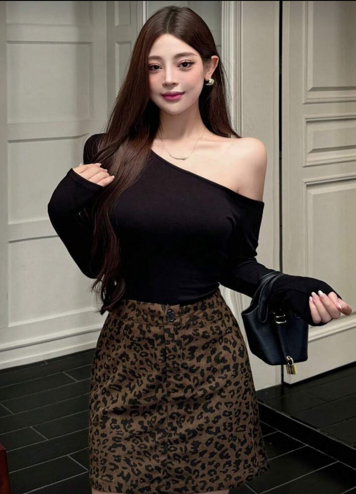 DAZY Women Leopard Print Button Zip Up Mini Skirt - Small