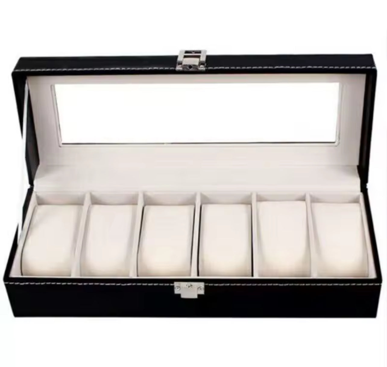 WellZone Classic 6 Positions Watch Box With Transparent Glass Top PU Leather Six Slots Watch Storage Case For Holiday Gift