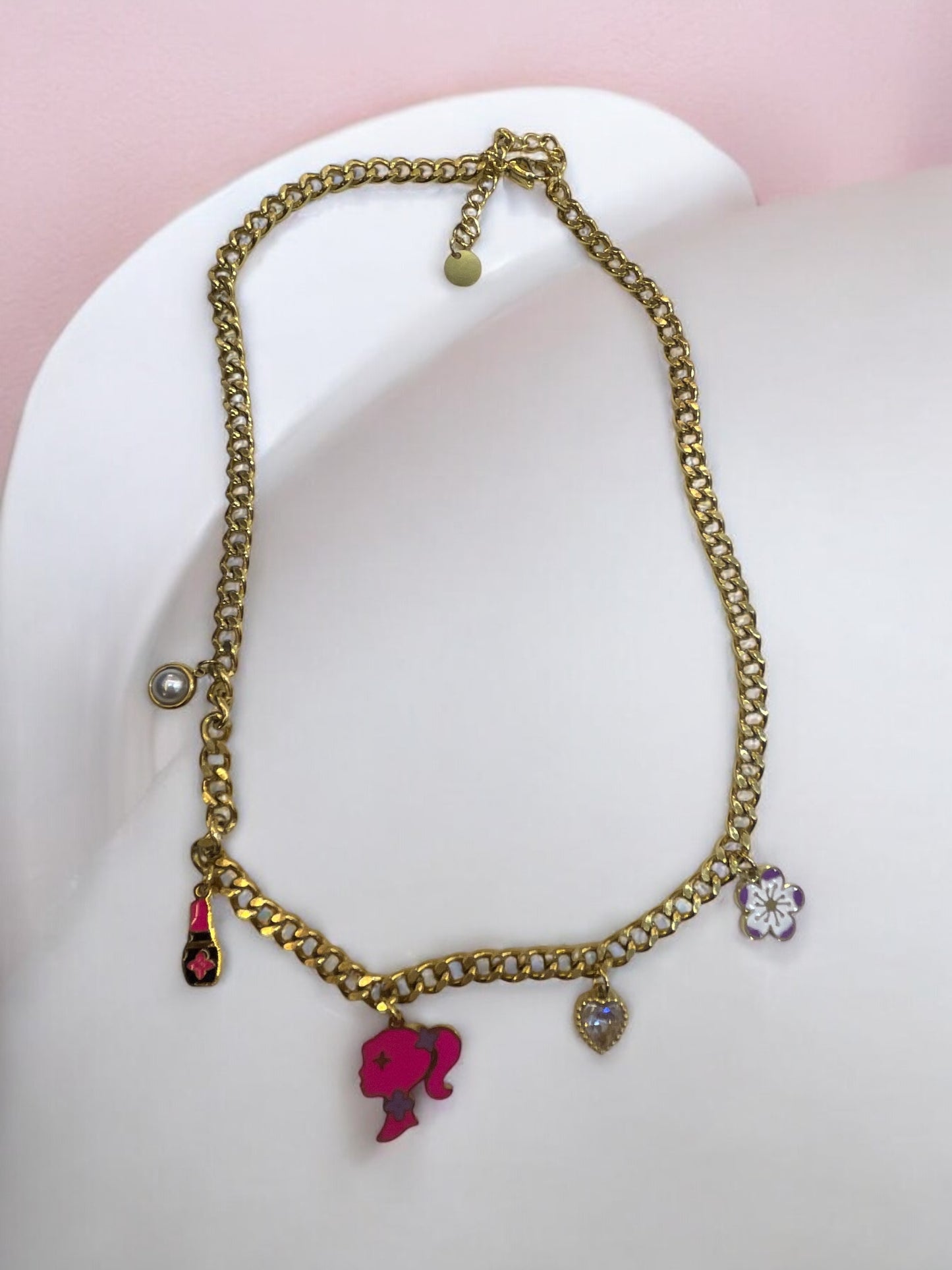 316L Stainless Steel Pink Barbie Irregular Pearl P.endant Necklace New Trend Neck Jewelry Gift Party