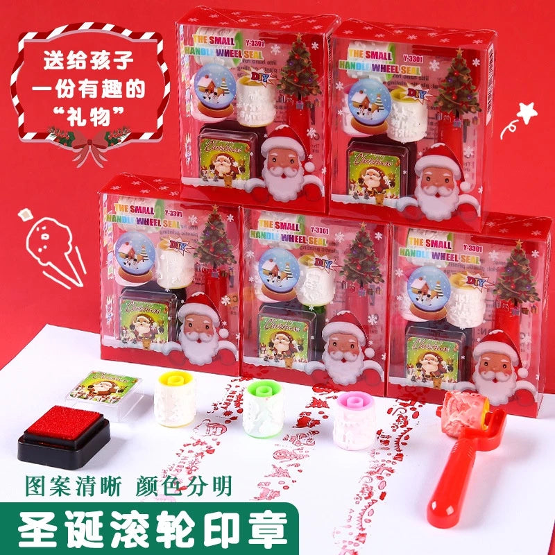 Christmas Roller Stamp Creative Ink Pad Roller Printing Set Children Gifts