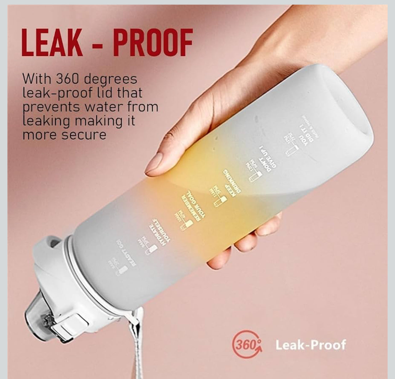 Motivational Water Bottle with Time Markers – 1L, Leak-Proof & One-Click Lid