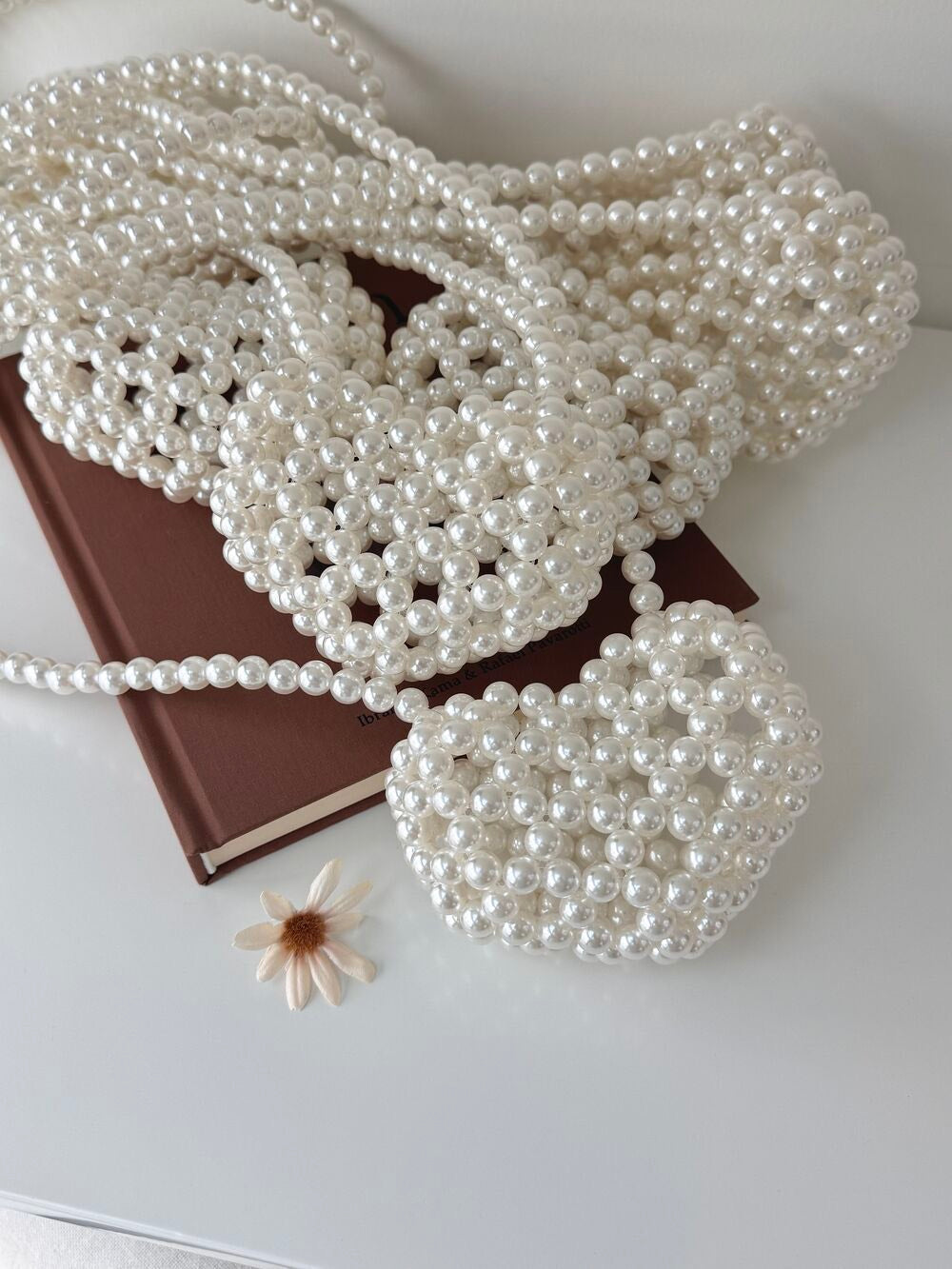 Handmade Heart-Shaped Pearl Beaded Crossbody Bag Elegant Mini Party Purse
