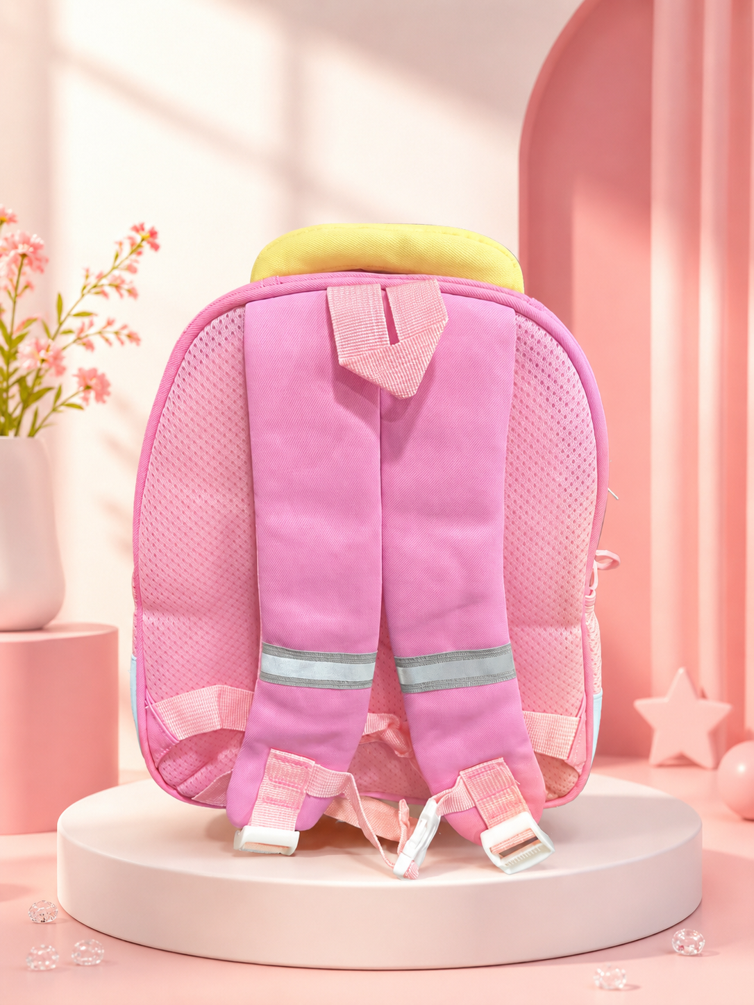 Cute Kids’ Backpack with Beaded Front Pocket – Pink Bunny School Bag
