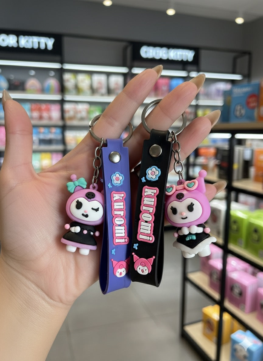 Cute Kuromi Character Keychain – With Soft Silicone Strap