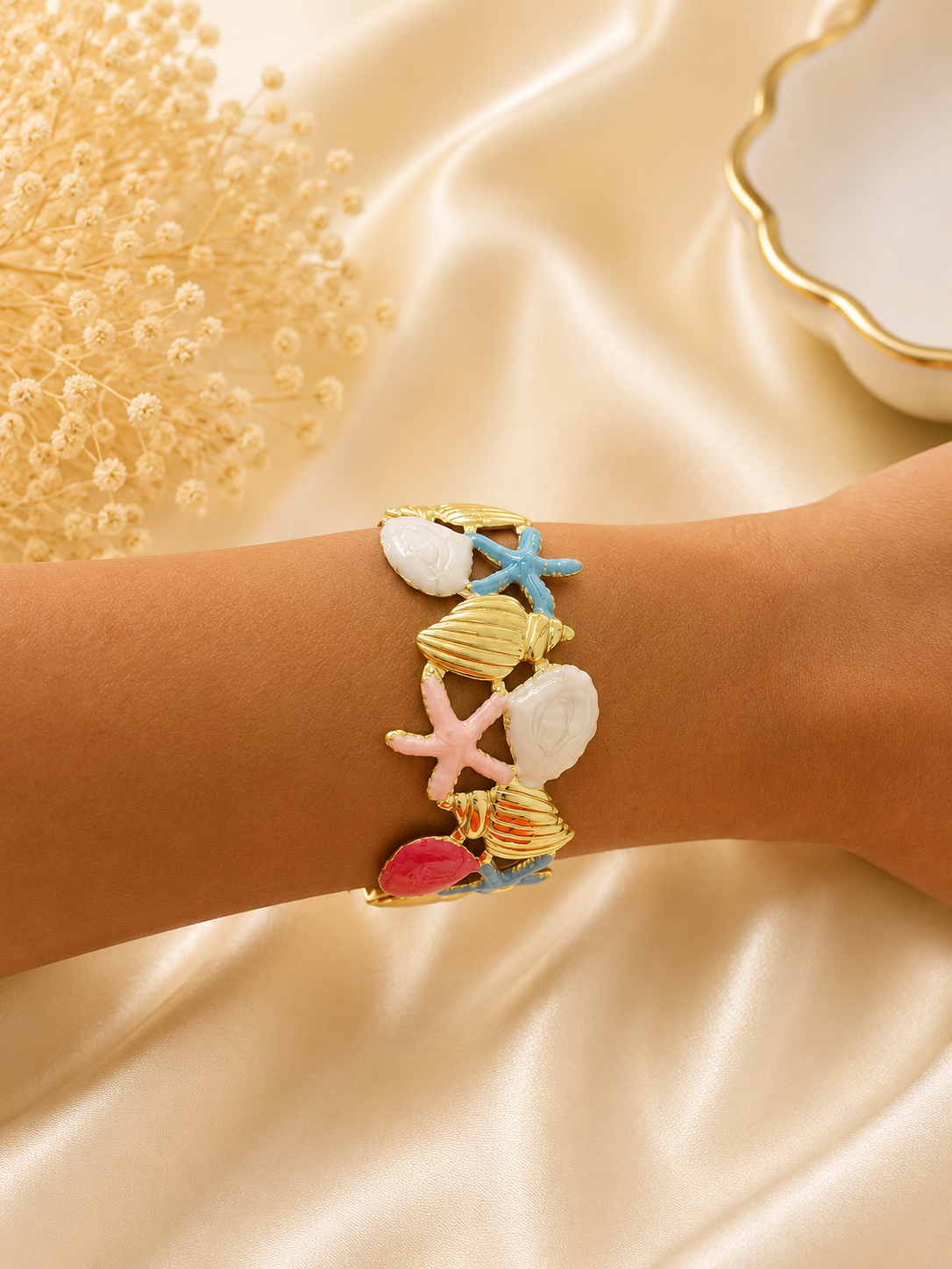 Stainless Steel Ocean Treasures Charm Cuff Bracelet