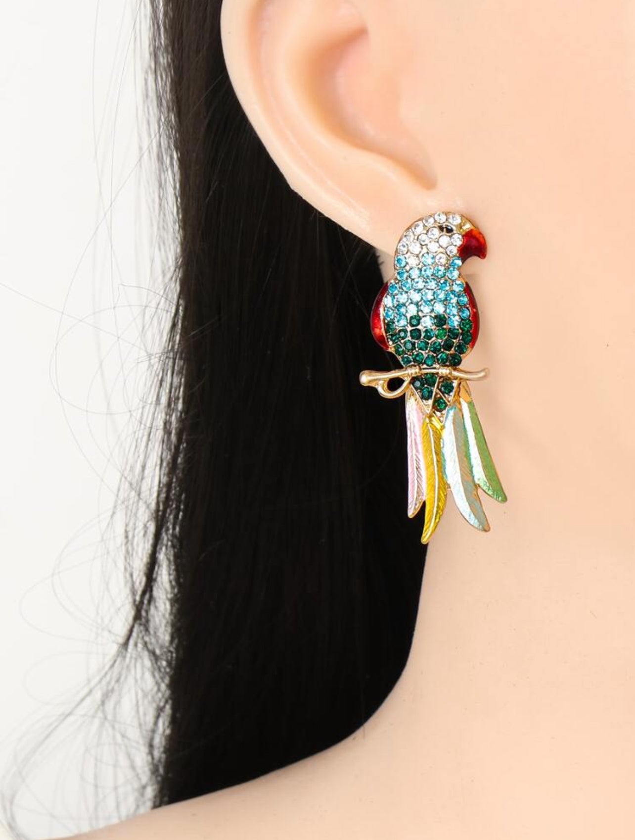juran Rhinestone Bird Design Stud Earrings