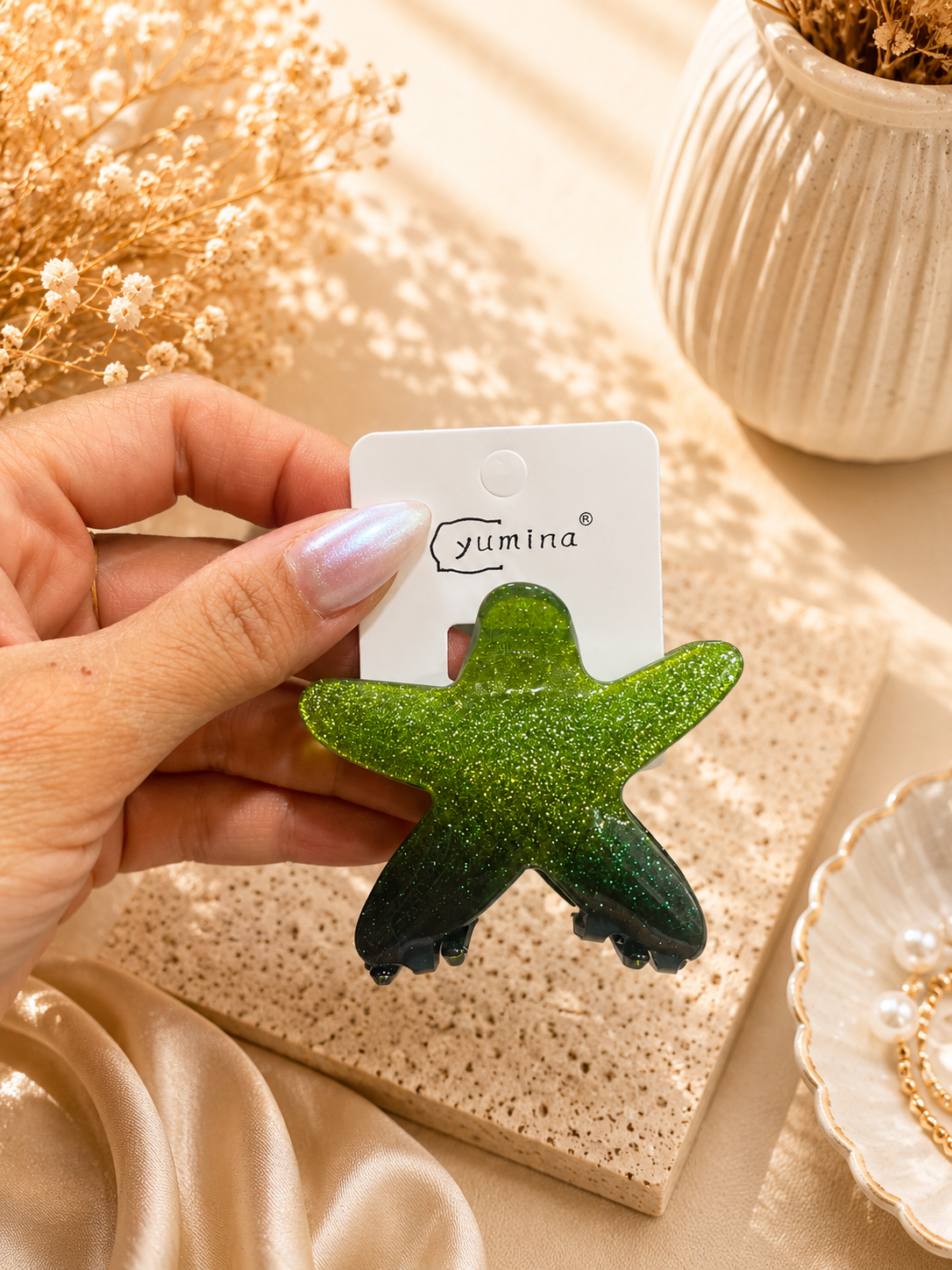 Glitter Starfish Hair Claw Clip – Colorful Summer Design