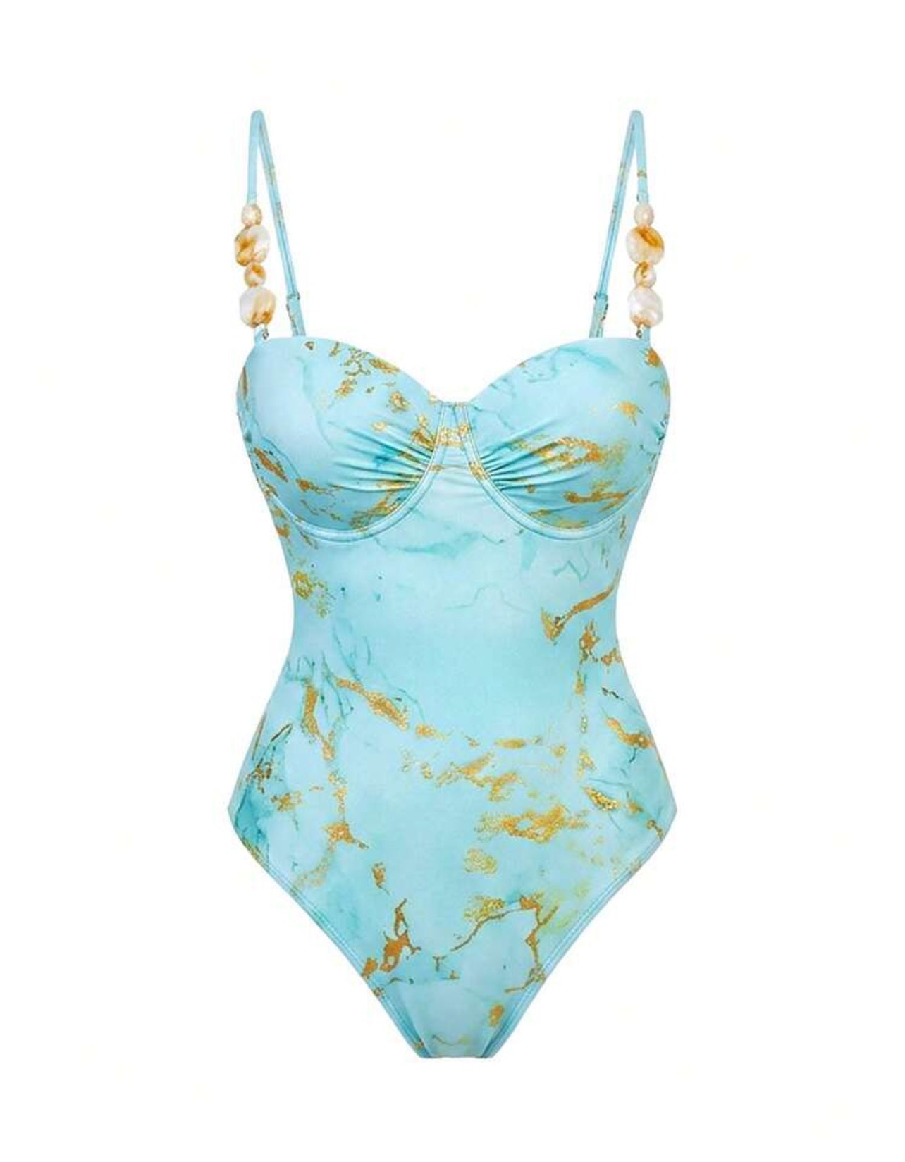 Bonvoyette Swim Oasis Women's 3-Piece Swimsuit Set,Underwire One-Piece Swimsuit With Mesh Skirt,Light Blue,Summer,Casual,Beach Party,Holiday,Vacation,Holiday