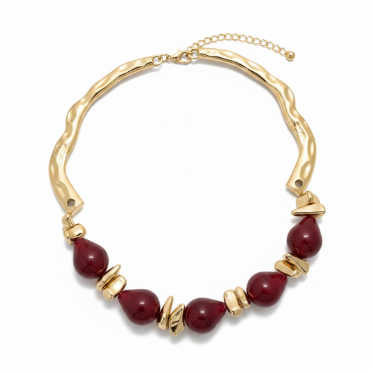 Bold Red Beaded Statement Chunky Necklace