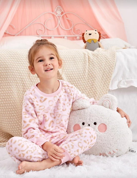 SHEIN Girls Allover Print Flannel Lounge Set - 5Years