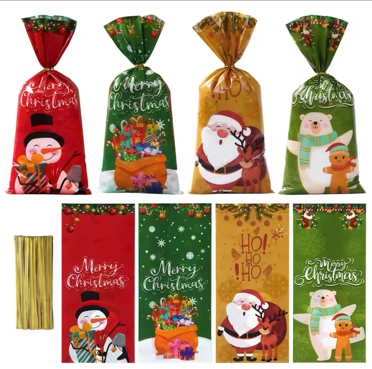 50pcs Christmas Candy Bags Christmas Decorations Santa Gift Bag  Navidad Xmas Gift Bags Cristmas Cookies Packing Bag