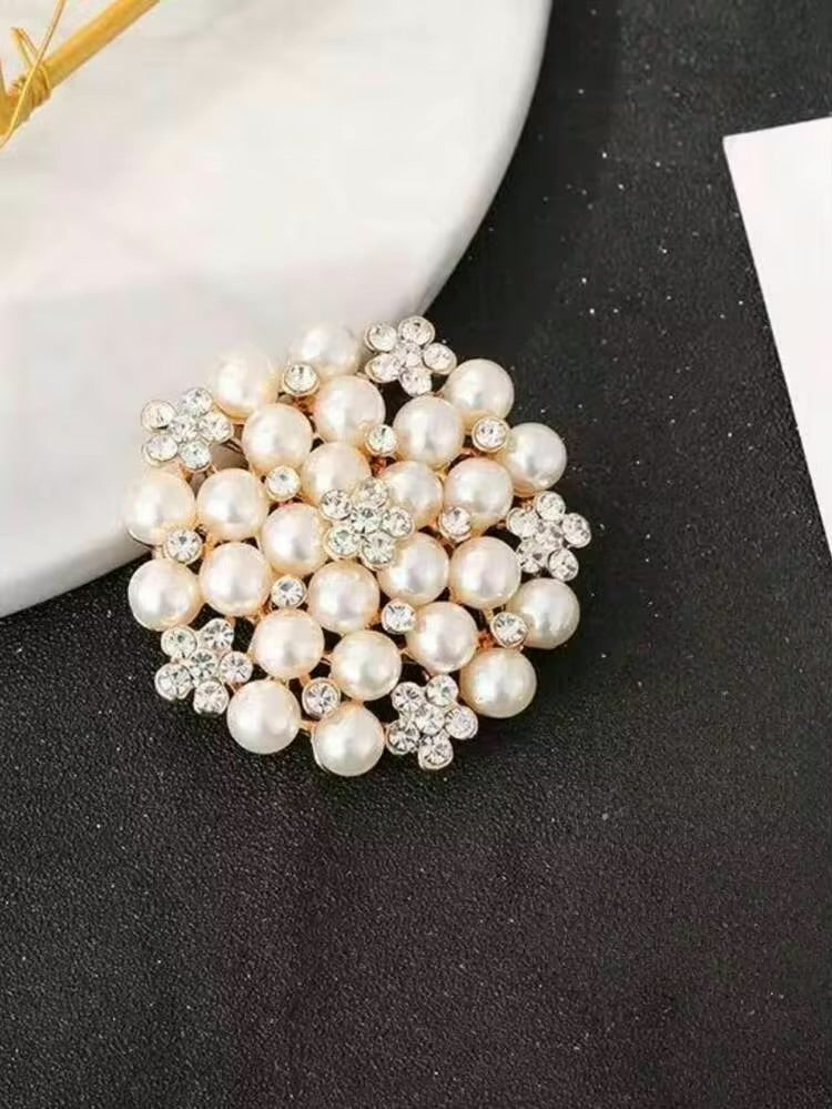1pc Vintage Rhinestone & Pearl Embellished Brooch, Fashion Accessory Gift For Women, Graduation Ceremony