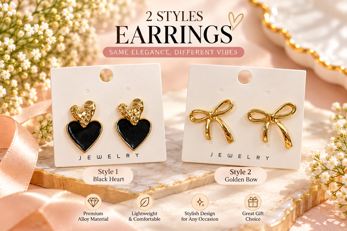 Double Style Heart & Bow Alloy Earrings – 2 Elegant Designs