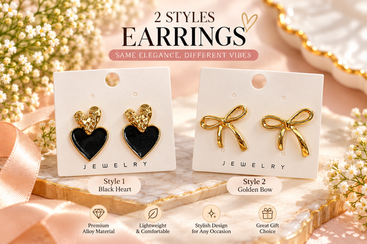 Double Style Heart & Bow Alloy Earrings – 2 Elegant Designs