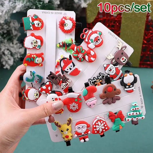 10Pcs/set Christmas Headdress Santa Antler Hair Clip For Girls Hairpins Clips Children's Barette Hair Ornaments Hair Accessories