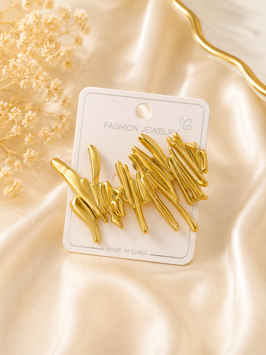 Abstract Gold Wave Statement Brooch