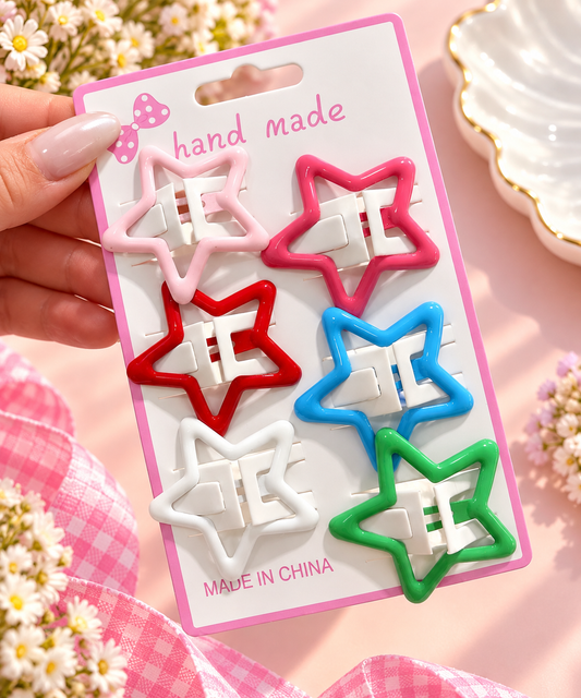 Colorful Star Hair Clips for Girls – Set of 6