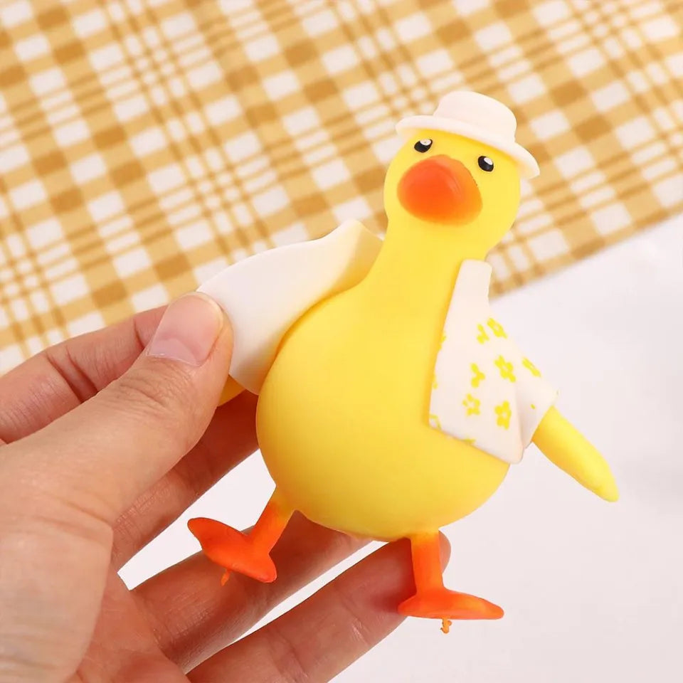 Squeezeable Duck Stress Relief Toy – Cute Duck with Hat & Floral Shirt