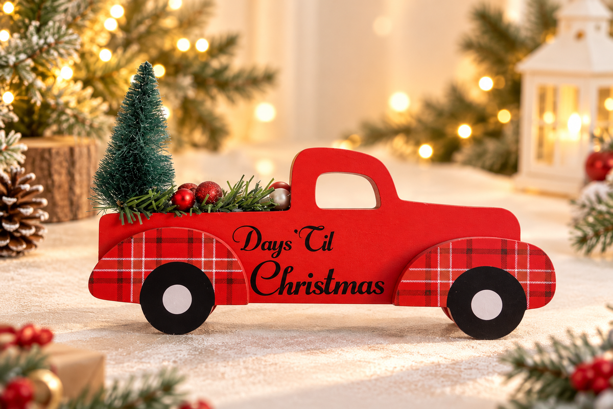 Christmas Countdown Red Pickup Truck Decoration – “Days ’Til Christmas”