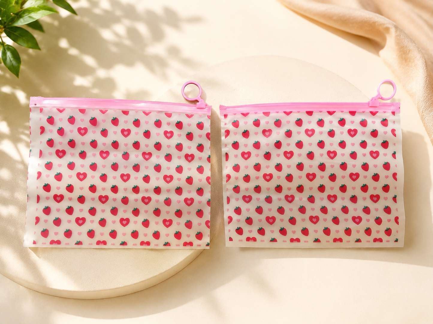 Strawberry & Heart Zipper Pouches – Set of 2