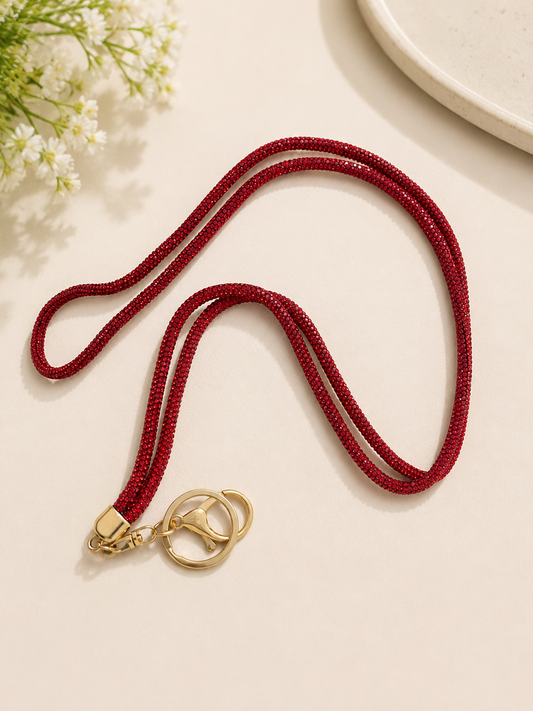 Luxury Crystal Phone Lanyard Necklace Strap – Trending Red Rhinestone Crossbody Imported Chain