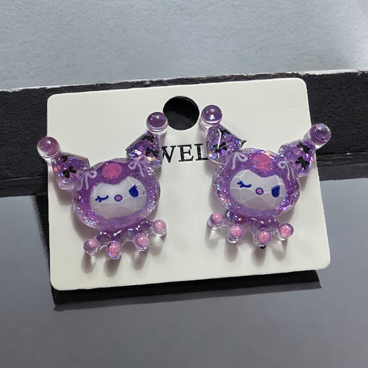 1Pair Sanrio Anime Earrings Cute Cinnamorolls My Melodys Kuromis Resin Girlfriend Girl's Stud Earrings Jewelry Gift