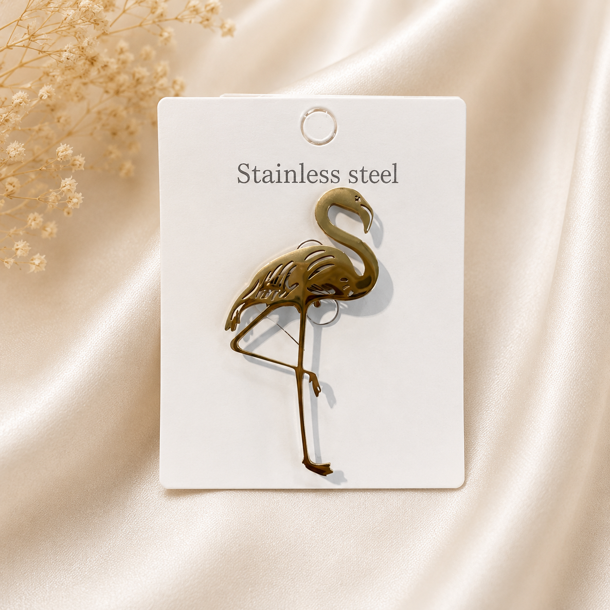 Stainless Steel Flamingo Brooch – Gold Tropical Bird Pin