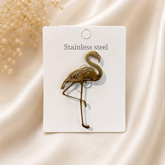 Stainless Steel Flamingo Brooch – Gold Tropical Bird Pin