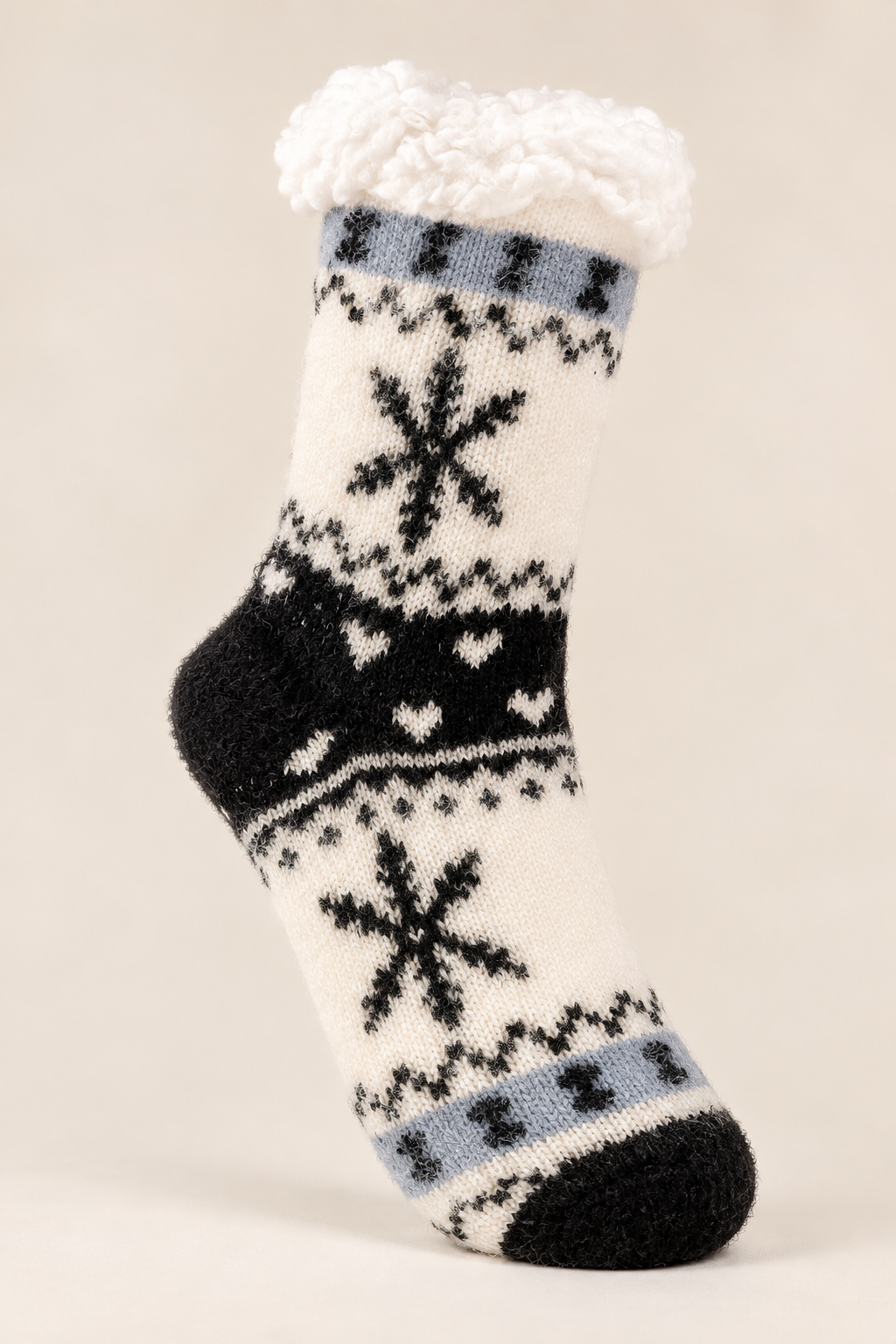 Women’s Cozy Fleece-Lined Christmas Winter Socks – Snowflake & Heart Pattern