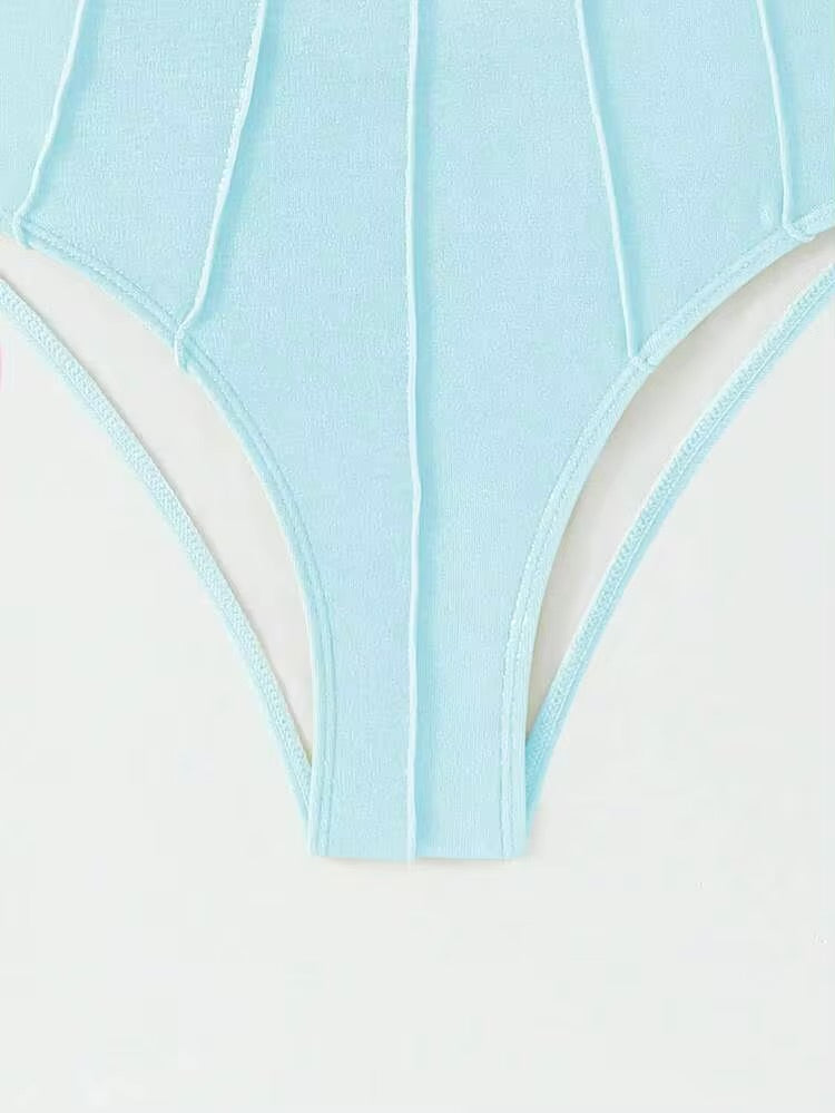 Swim Oasis 2pcs/Set Summer New Shiny Material Shell Decoration Push-Up Women's One-Piece Swimsuit,Pink,70s Retro,Beach Vacation,Holiday,Party,Holiday Bow