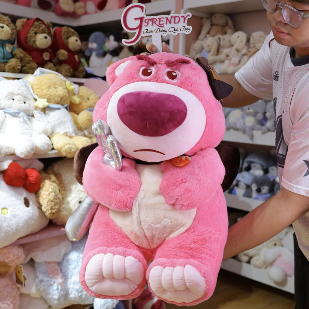 Pink Plush Bear Toy with Silver Wings – Soft Cuddly Stuffed Animal