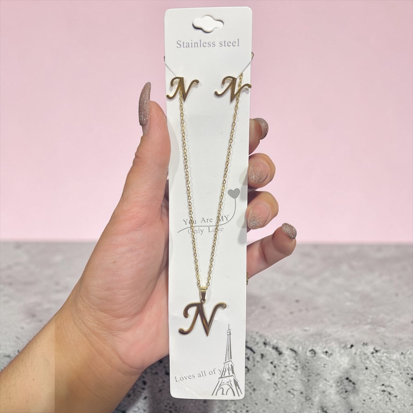 Fashion Stainless Steel Alphabet Initial Necklace 26 English Letter Earrings Necklace For Women Set Personalize Jewelry Gift