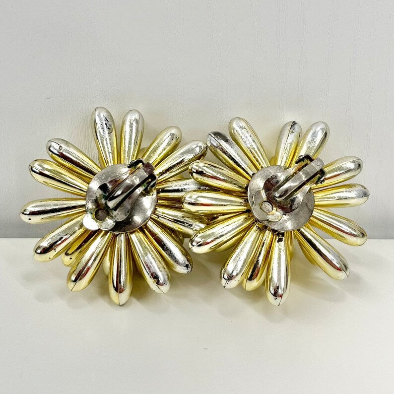 Vintage Gold Tone Plastic Cluster Chunky Earrings Large Statement 1980’s Clip On Earrings Light Weight