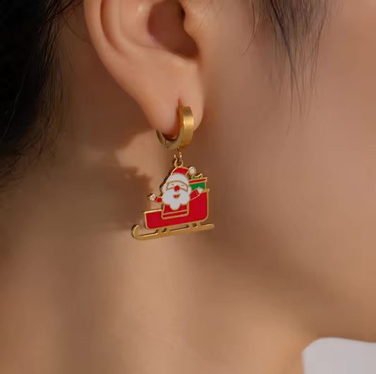316L Stainless Steel Sled Gift For Santa Claus Earrings Womens Fashion New Christmas Day Ear Jewelry Lady Party Gift