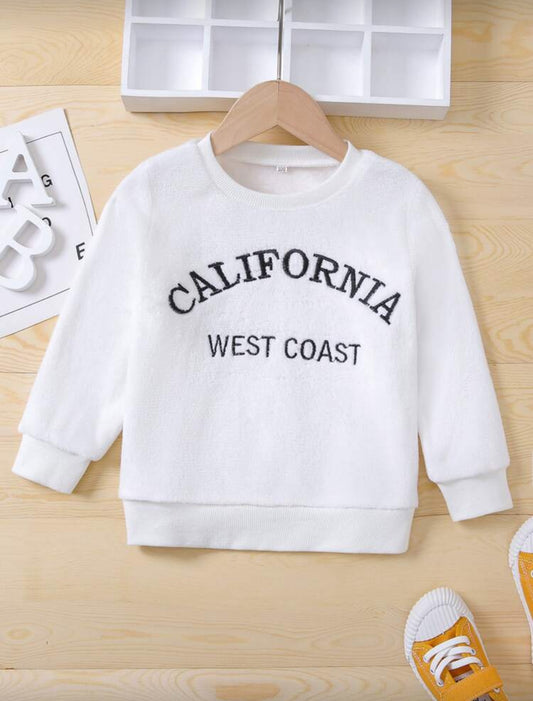 SHEIN Toddler Girls Letter Embroidered Flannel Sweatshirt - 7Years