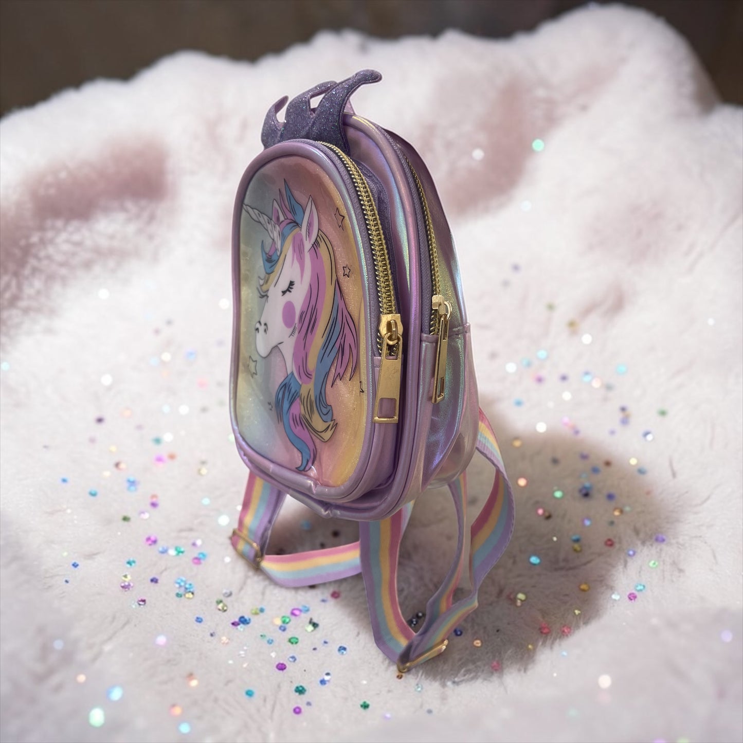 Cute Unicorn Mini Backpack for Girls – Rainbow Strap Glitter Crown Kids Bag
