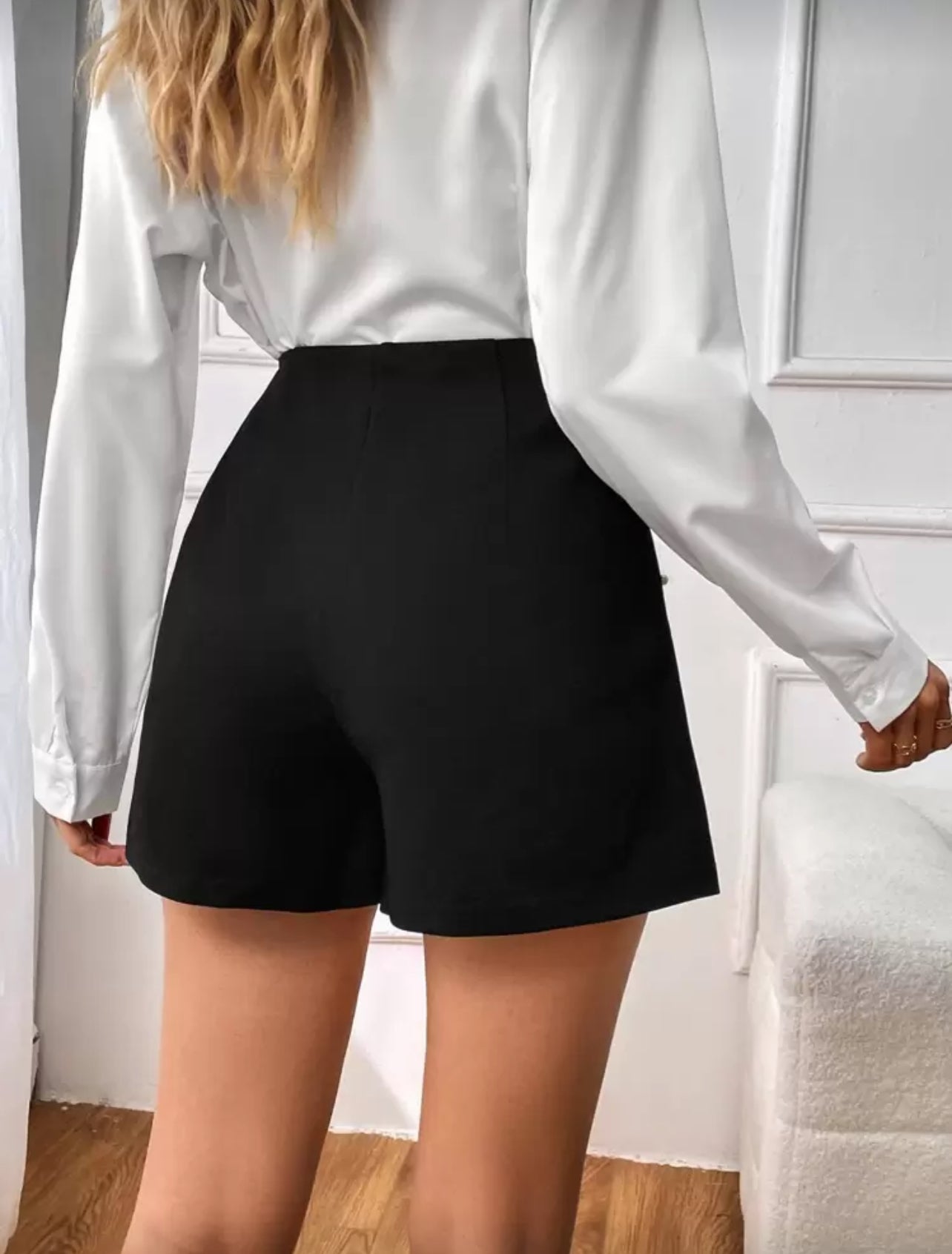 Firerie Pearls Beaded High Waist Black Shorts - Medium