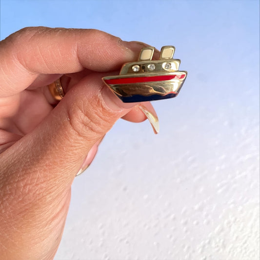 Vintage Cruise Ship Brooch Pin – Gold Nautical Style Brooch