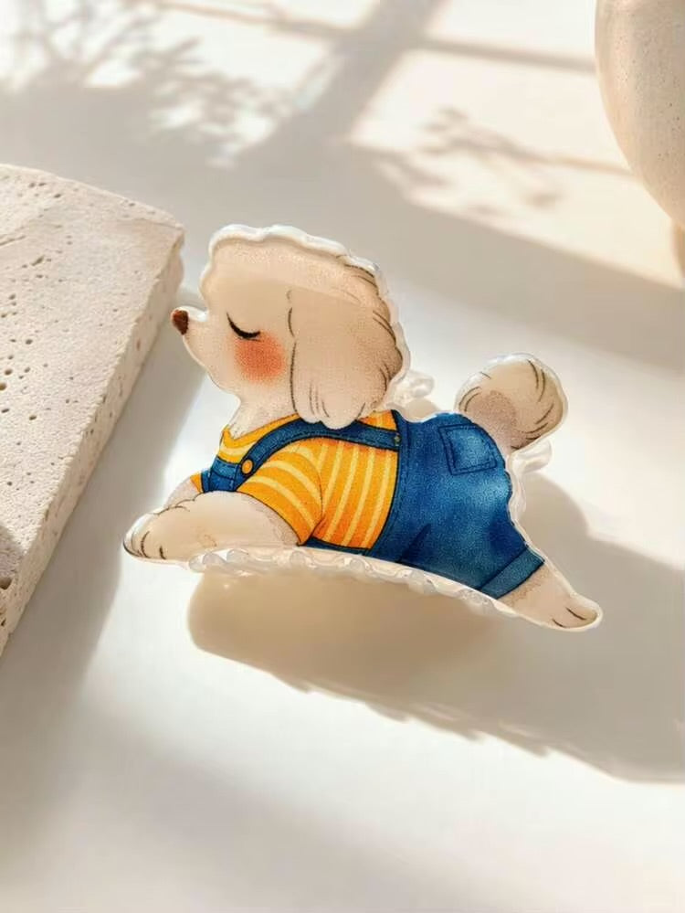 1PC Colorful Macaron Multi-Color Teddy Dog Hair Claw Clip, Cute Playful Girly Style