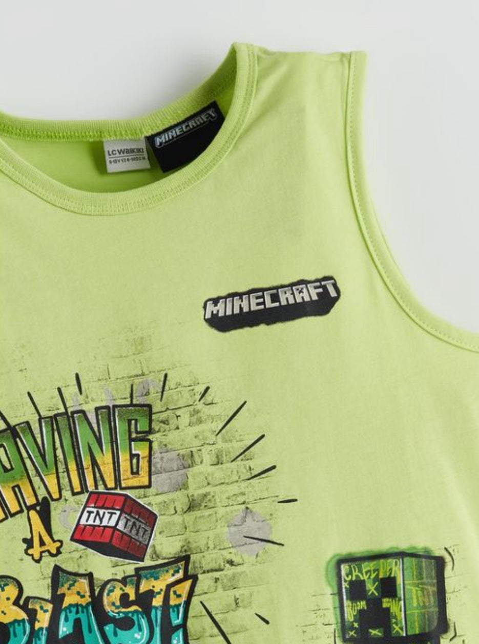 LCW Kids Crew Neck Minecraft Printed Boys' Tank Top and Swim Shorts
