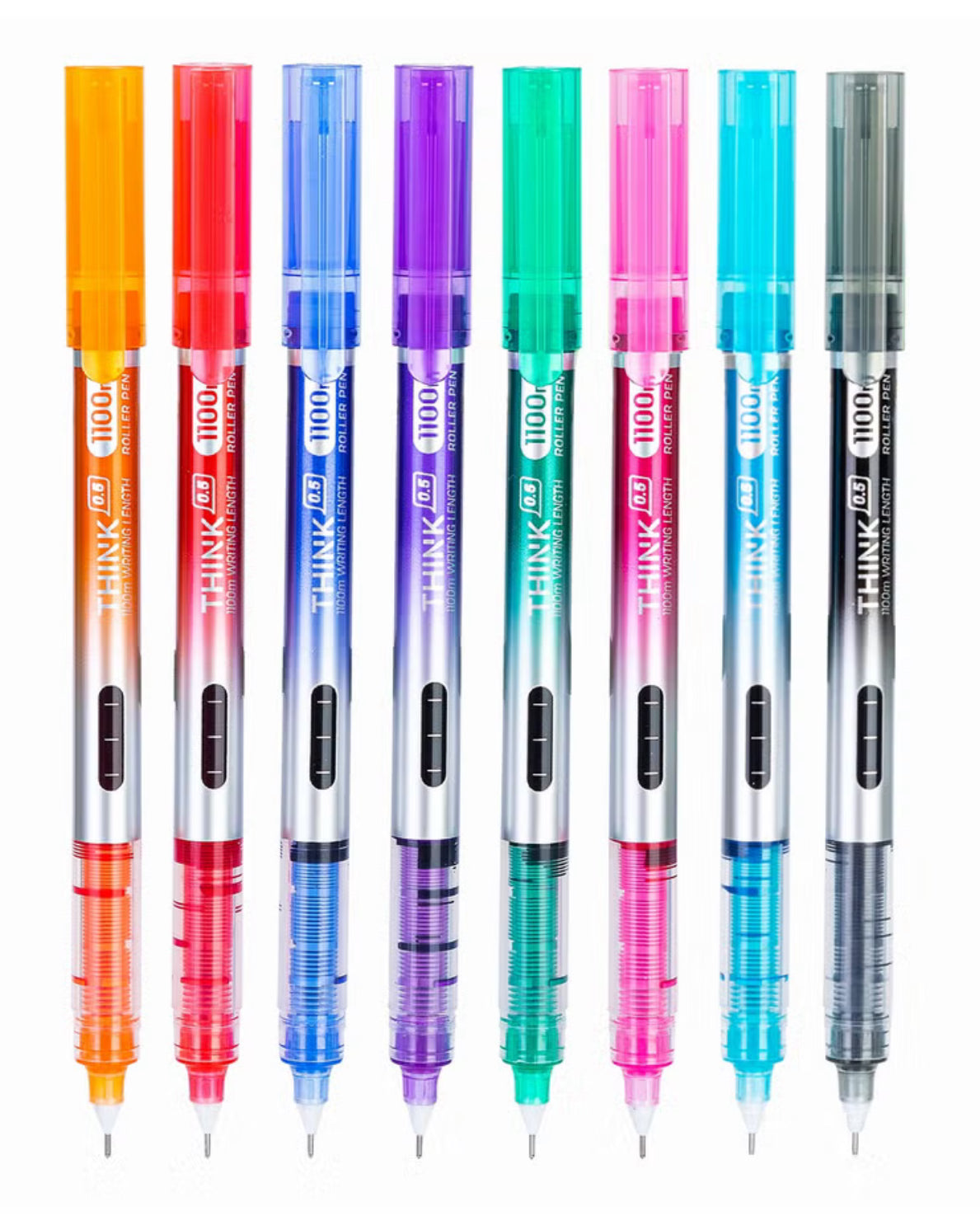 8-Piece Needle Tip Roller Pen 0.5mm Tip Multicolour