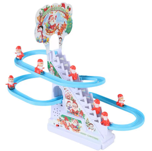 Electric Santa Track Rail Racing Slide Santa Climbing Stairs Toy LED Lights Musical Slide Roller Coaster Toys for christmas Gift