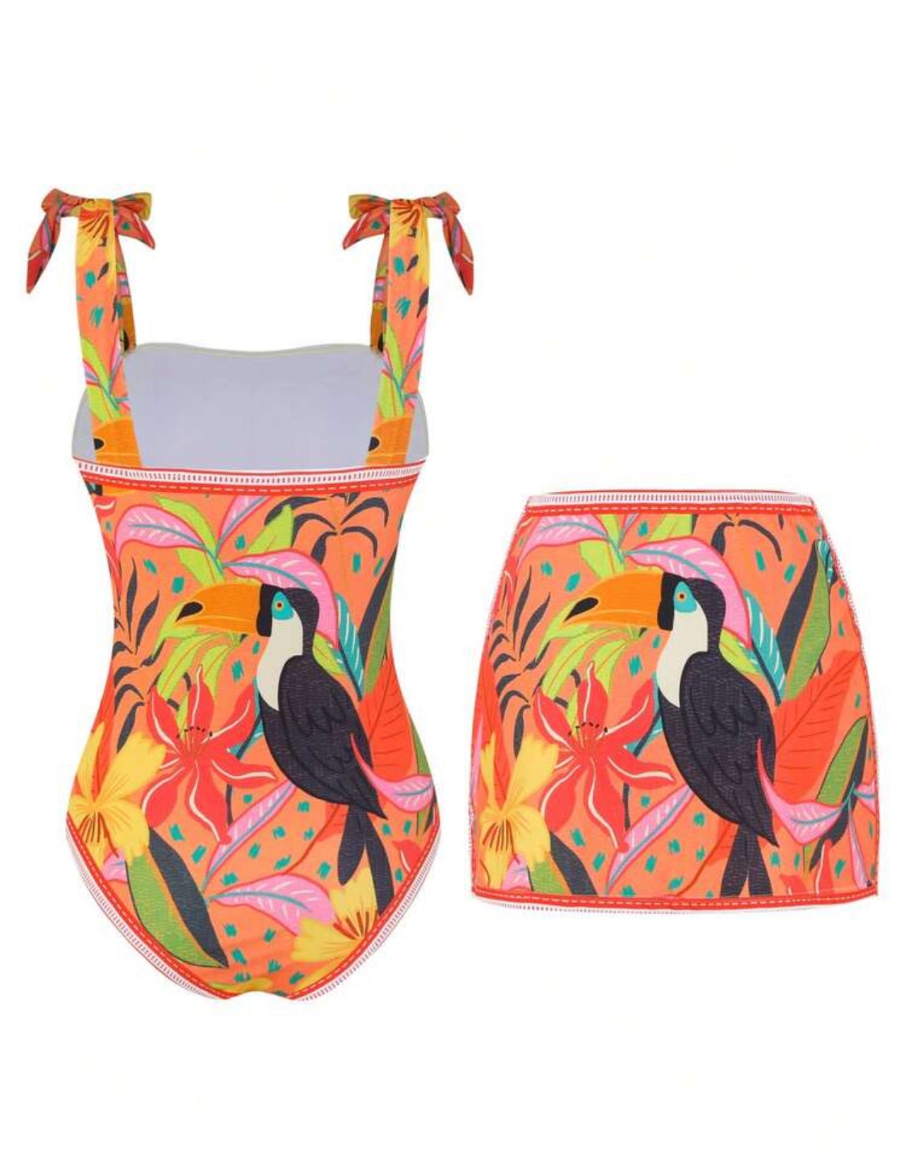 Swim Oasis 2pcs Swimsuit Bikini Set, One-Piece Swimsuit With Skirt, Sexy & Elegant Color Block Swimwear Set, New For Spring/Summer Beach Holiday