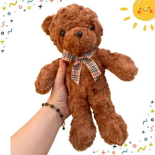 Soft Plush Teddy Bear with Checkered Bow – Cute Gift for Kids & Loved Ones