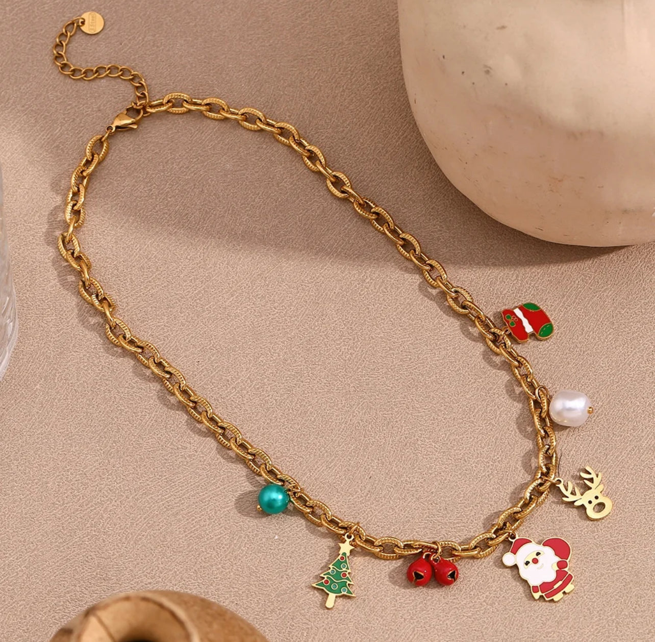 316L Stainless Steel Santa Reindeer P.endant Necklace For Women Fashion Dangle Neck Chain Jewelry Lady Christmas Gifts