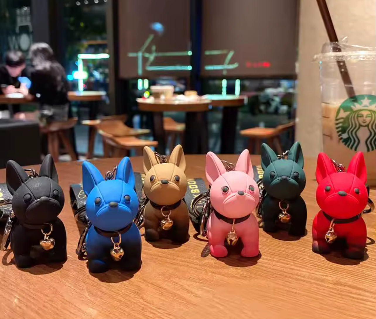 Cute French Trending Red Bulldog Keychain Colorful Cartoon Puppy Dog Plastic Lanyard Key Ring Keychains Pendant Gift